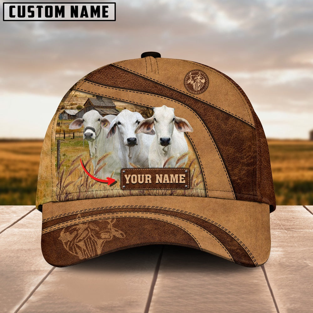 Brahman Cattle Customized Name Brown Cap, Farmer Cap, Vintage Farmer Hat, Mens Farmer Hats, Cap For Farmers