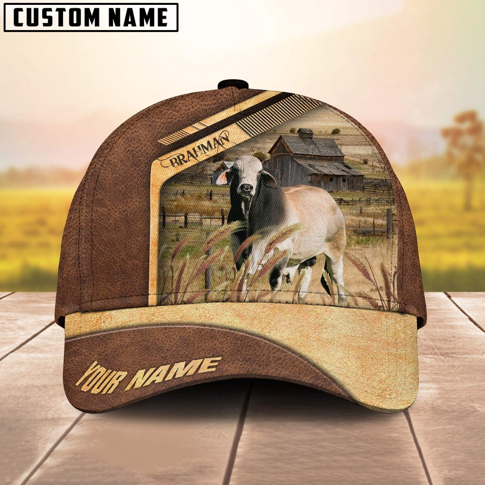 Brahman Cattle Customized Name Brown Farm Cap, Farmer Cap, Vintage Farmer Hat, Mens Farmer Hats, Cap For Farmers