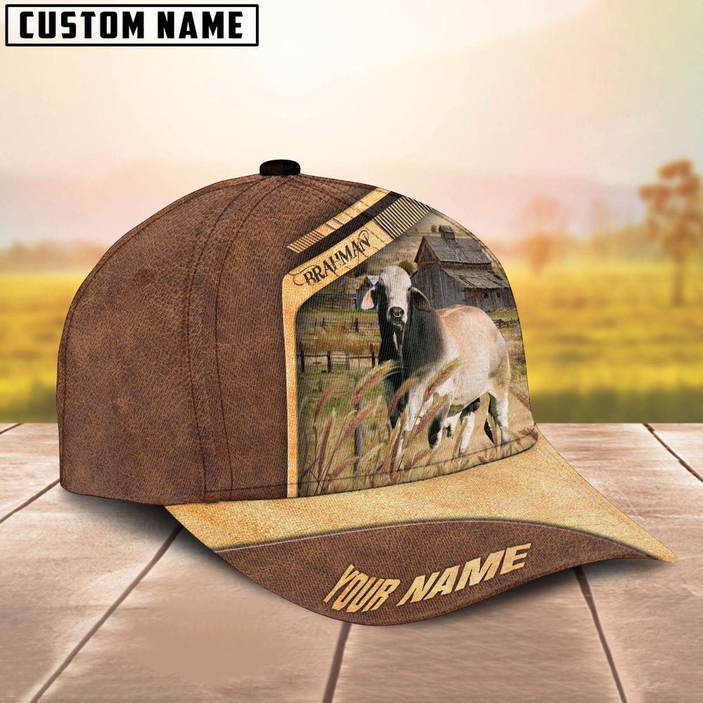 Brahman Cattle Customized Name Brown Farm Cap, Farmer Cap, Vintage Farmer Hat, Mens Farmer Hats, Cap For Farmers