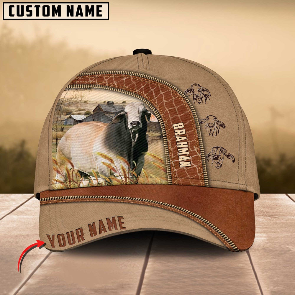 Brahman Cattle Customized Name Light Brown Cap, Farmer Cap, Vintage Farmer Hat, Mens Farmer Hats, Cap For Farmers