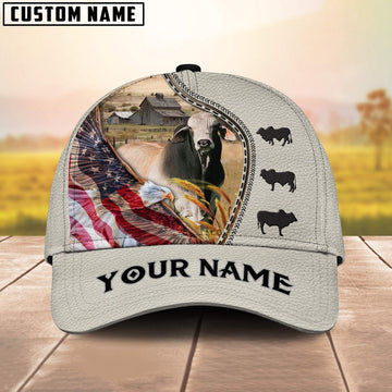Brahman Cattle Eagle US Flag Leather Pattern Customized 3D Cap, Farmer Cap, Vintage Farmer Hat, Mens Farmer Hats, Cap For Farmers