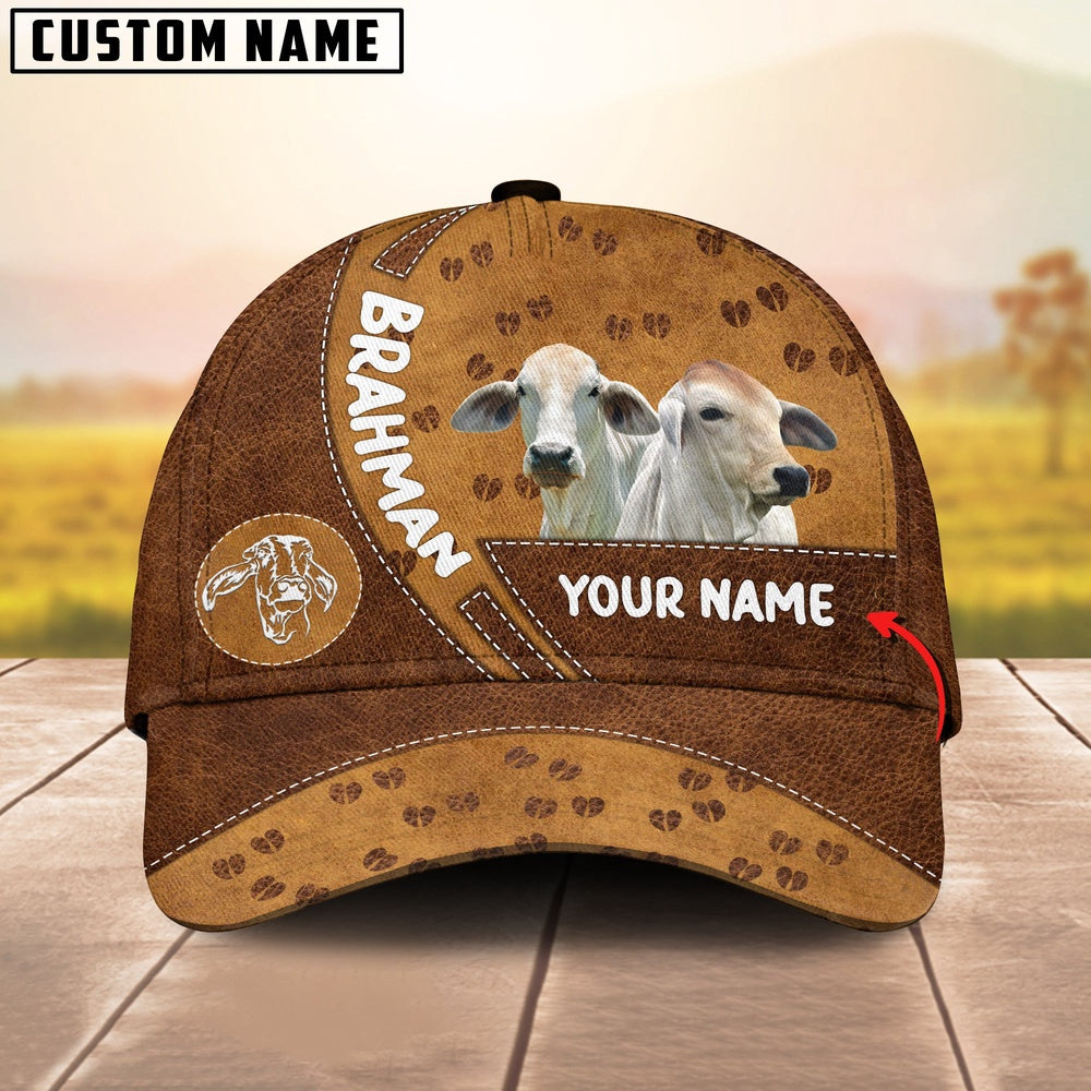Brahman Cattle Happiness Brown Yellow Customized Name Cap, Farmer Cap, Vintage Farmer Hat, Mens Farmer Hats, Cap For Farmers