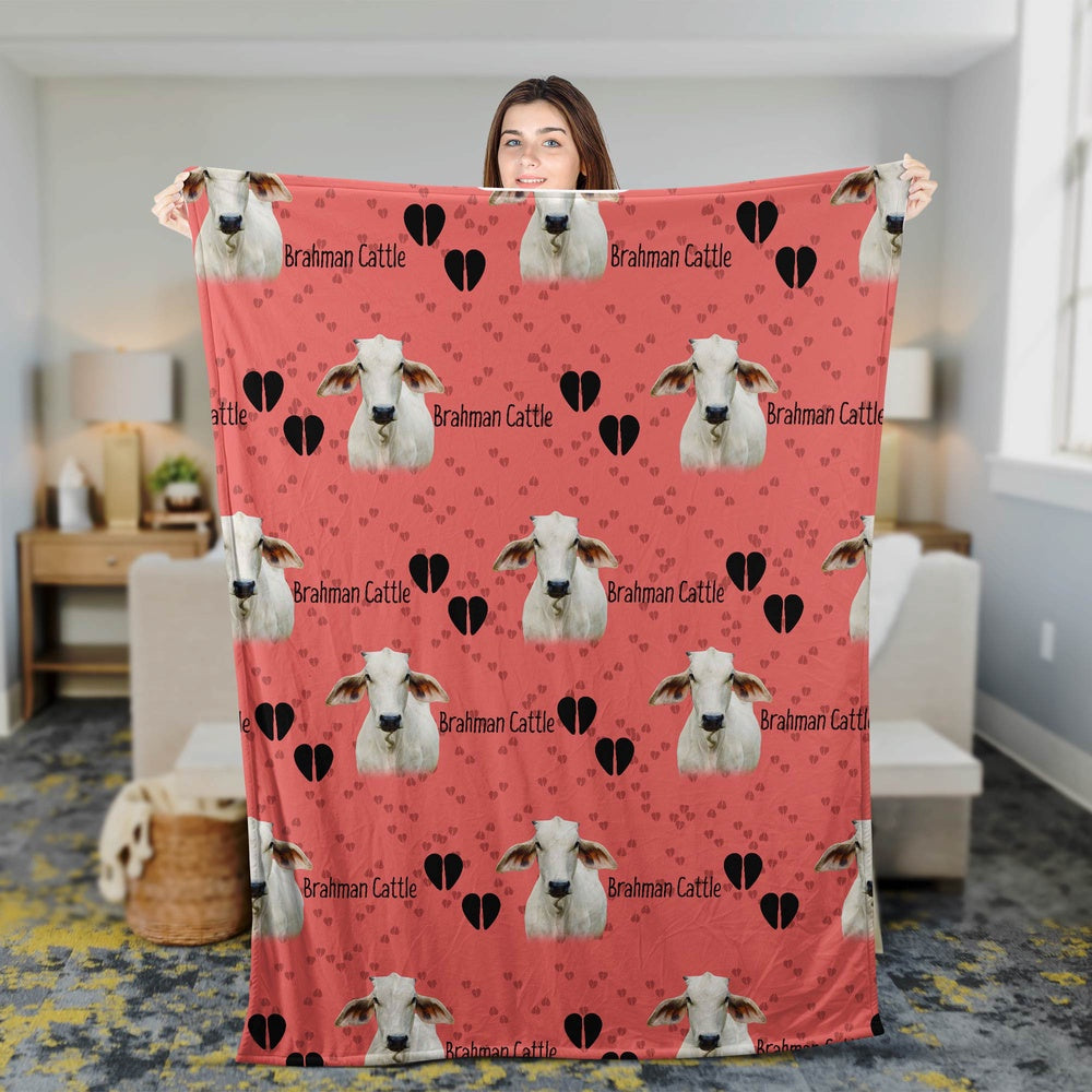 Brahman Cattle Happy Pattern Blanket, Farm Blanket, Farm Animal Blanket