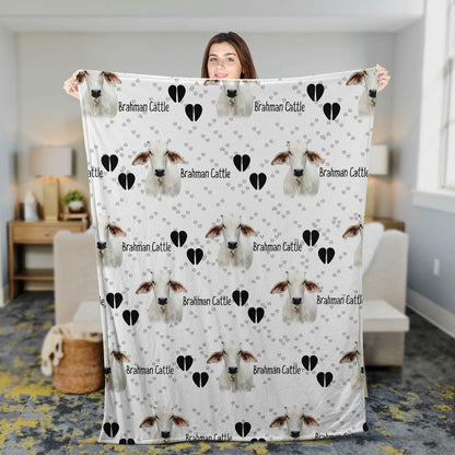 Brahman Cattle Happy Pattern Blanket, Farm Blanket, Farm Animal Blanket