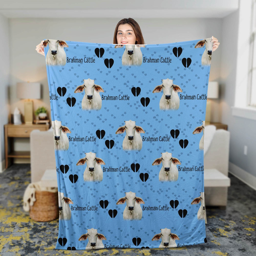 Brahman Cattle Happy Pattern Blanket, Farm Blanket, Farm Animal Blanket