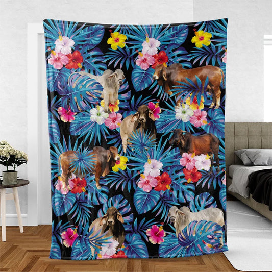 Brahman Cattle Hawaiian Pattern Blanket, Farm Blanket, Farm Animal Blanket