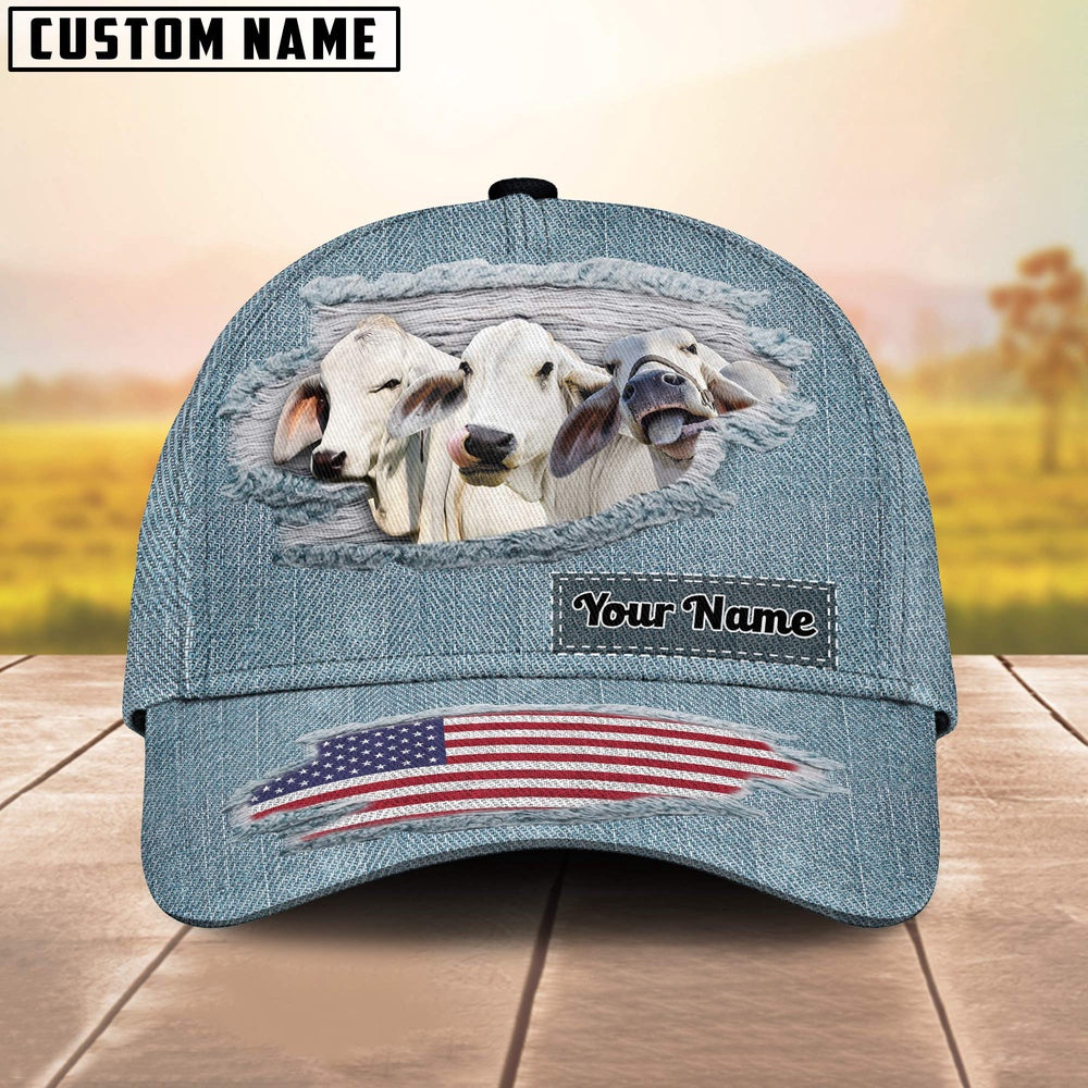 Brahman Cattle Jeans Pattern Customized Name Cap, Farmer Cap, Vintage Farmer Hat, Mens Farmer Hats, Cap For Farmers