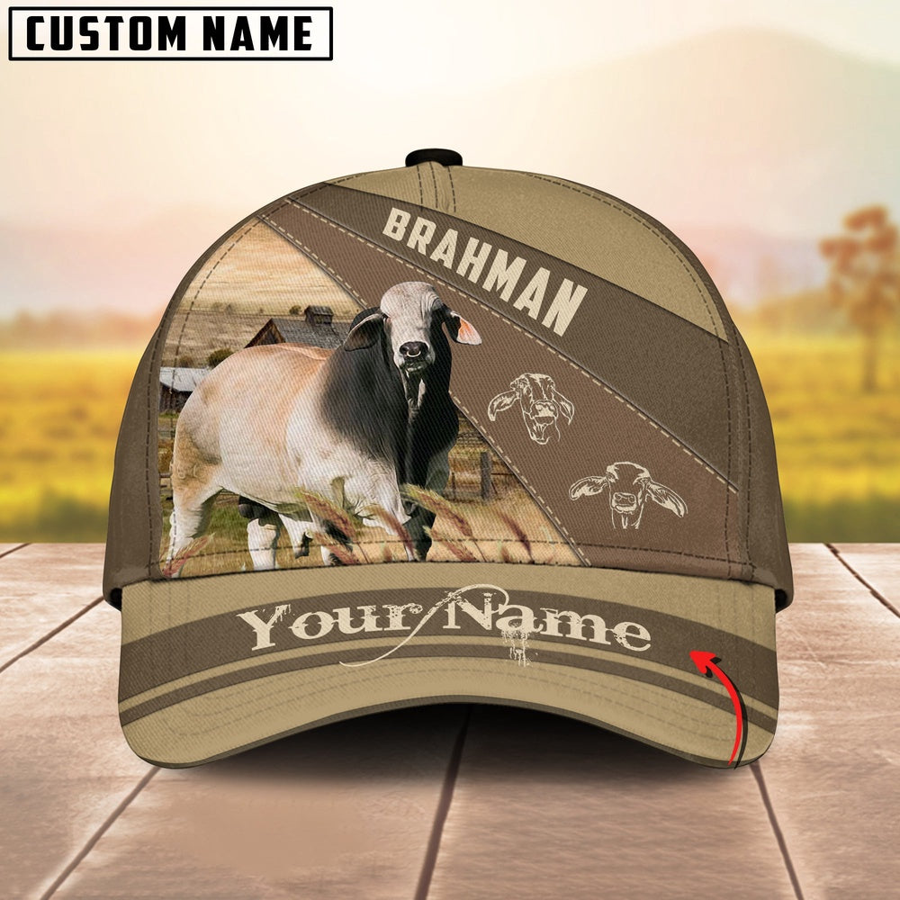 Brahman Cattle Khaki Pattern Customized Name Cap, Farmer Cap, Vintage Farmer Hat, Mens Farmer Hats, Cap For Farmers