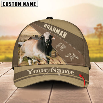 Brahman Cattle Khaki Pattern Customized Name Cap, Farmer Cap, Vintage Farmer Hat, Mens Farmer Hats, Cap For Farmers