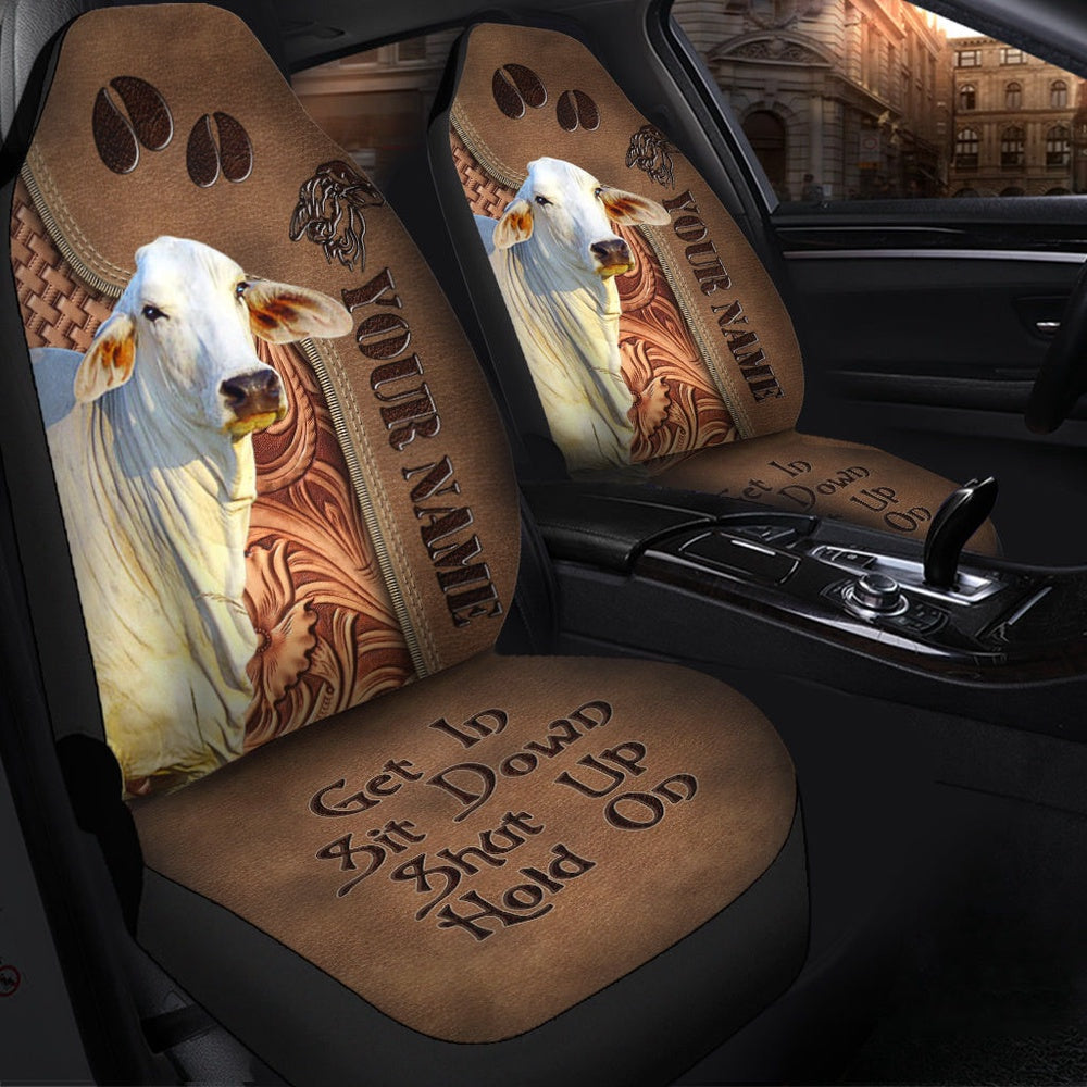 Brahman Cattle Leather Carving Customized Name Car Seat Cover, Car Seat Cover, Farm Car Seat Cover, Pet Seat Covers