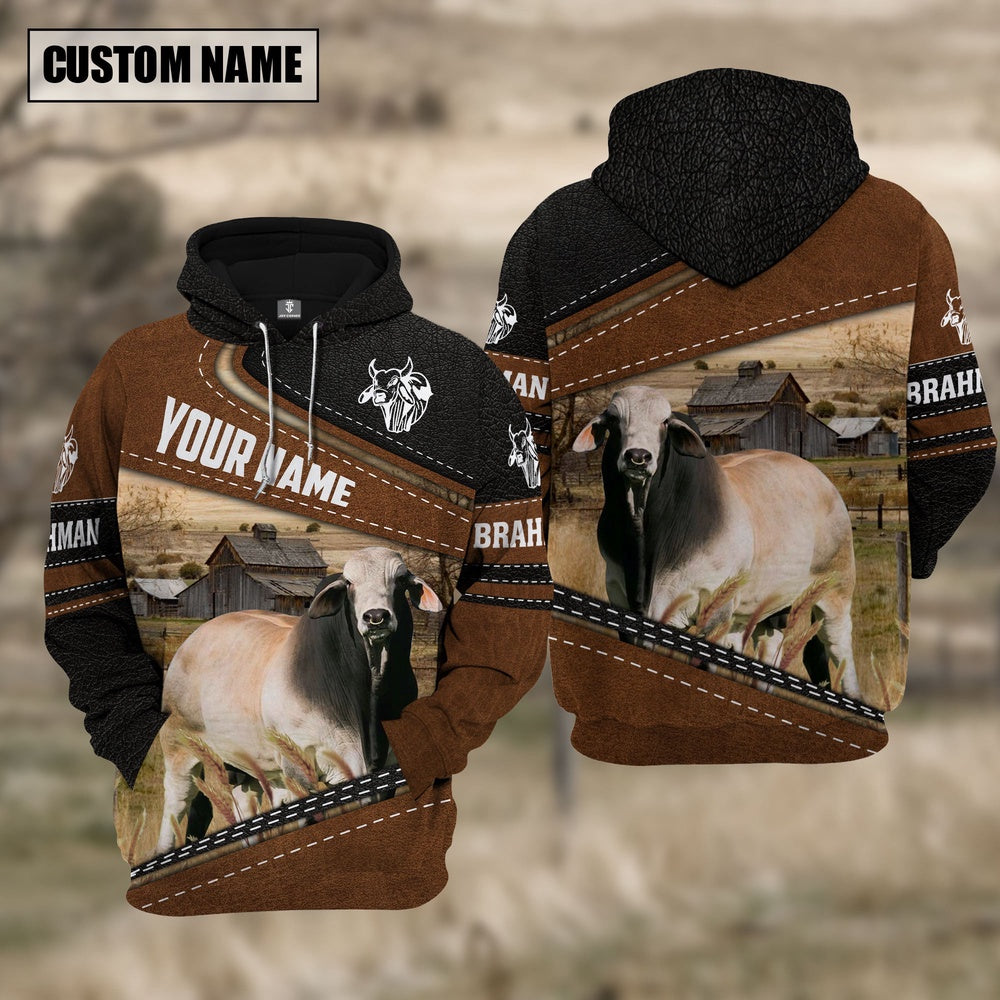 Brahman Cattle Leather Farm Personalized 3D Hoodie, Farmer Hoodie, Custom Farm Shirts, Farmer T Shirt