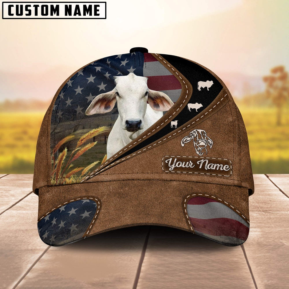 Brahman Cattle Leather Pattern American Customized Name Cap, Farmer Cap, Vintage Farmer Hat, Mens Farmer Hats, Cap For Farmers