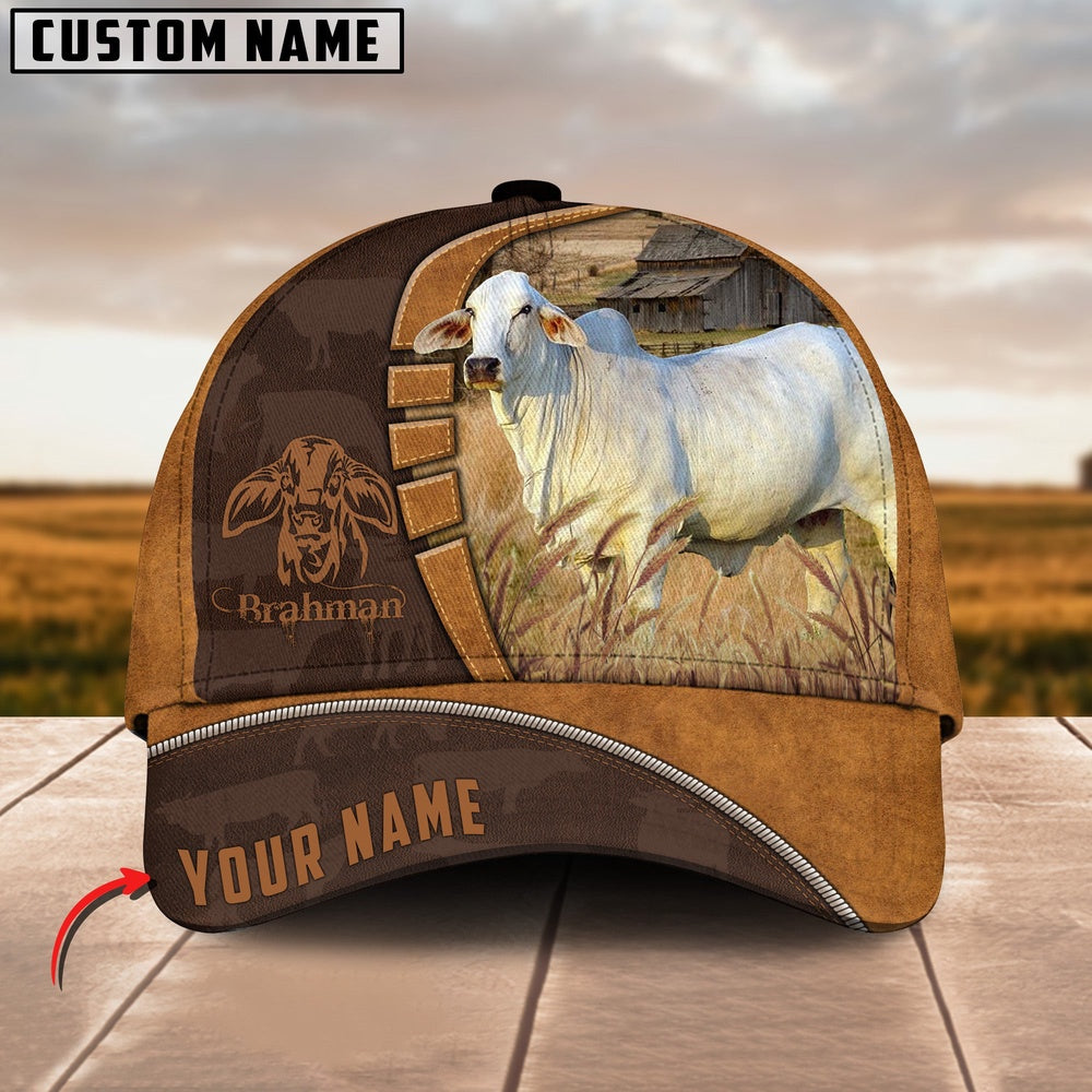 Brahman Cattle Leather Pattern Customized Name Cap, Farmer Cap, Vintage Farmer Hat, Mens Farmer Hats, Cap For Farmers