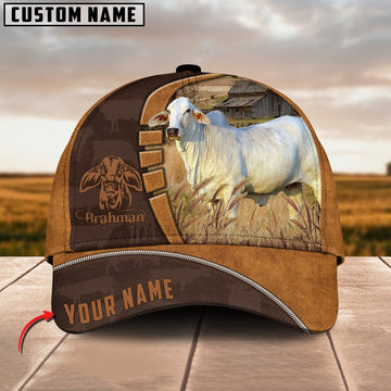 Brahman Cattle Leather Pattern Customized Name Cap, Farmer Cap, Vintage Farmer Hat, Mens Farmer Hats, Cap For Farmers