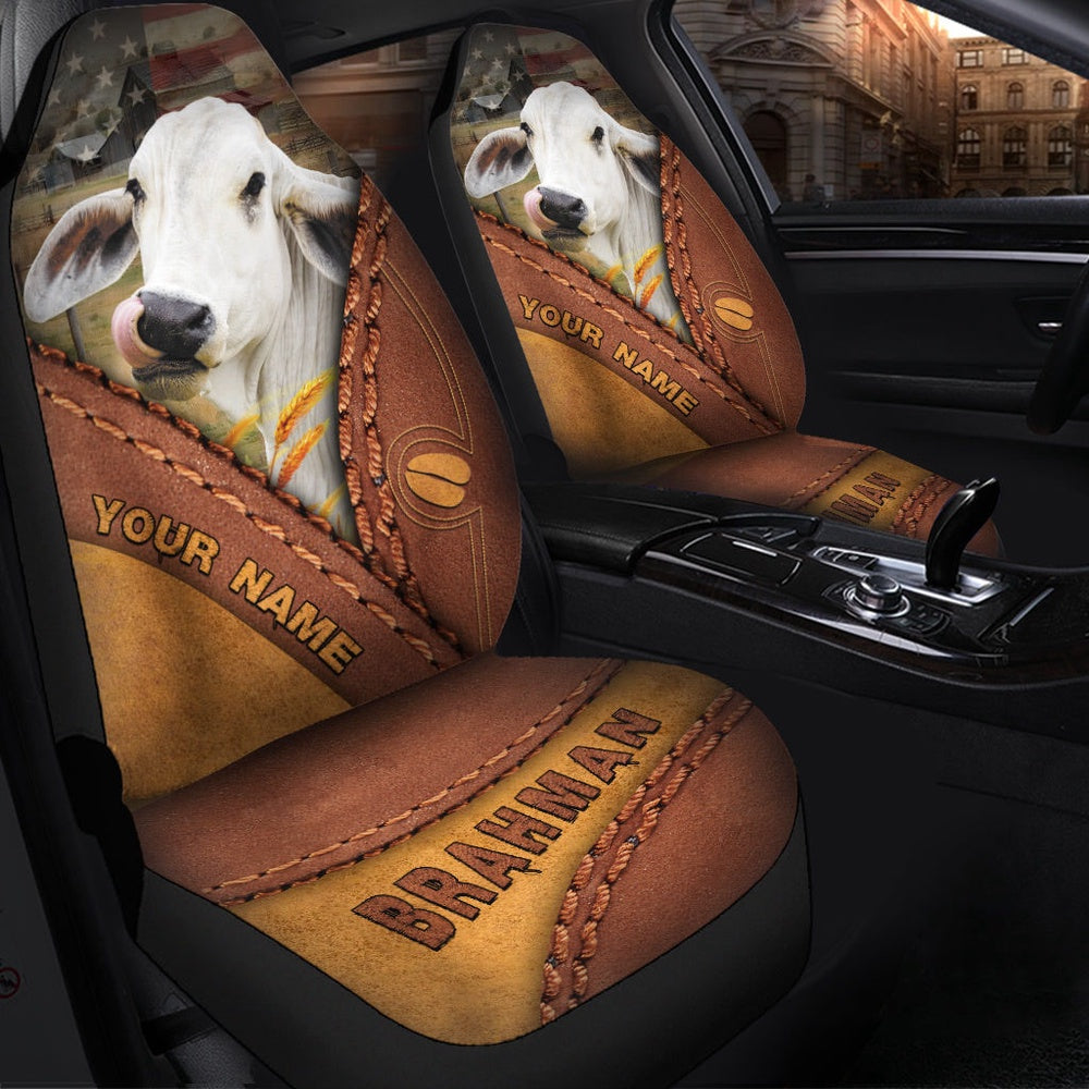 Brahman Cattle Leather Pattern Customized Name Car Seat Cover, Car Seat Cover, Farm Car Seat Cover, Pet Seat Covers