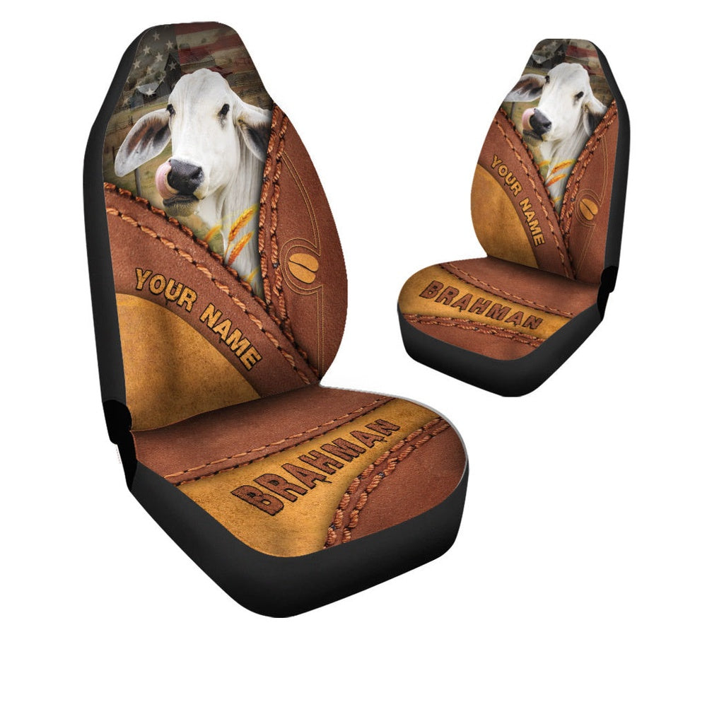 Brahman Cattle Leather Pattern Customized Name Car Seat Cover, Car Seat Cover, Farm Car Seat Cover, Pet Seat Covers