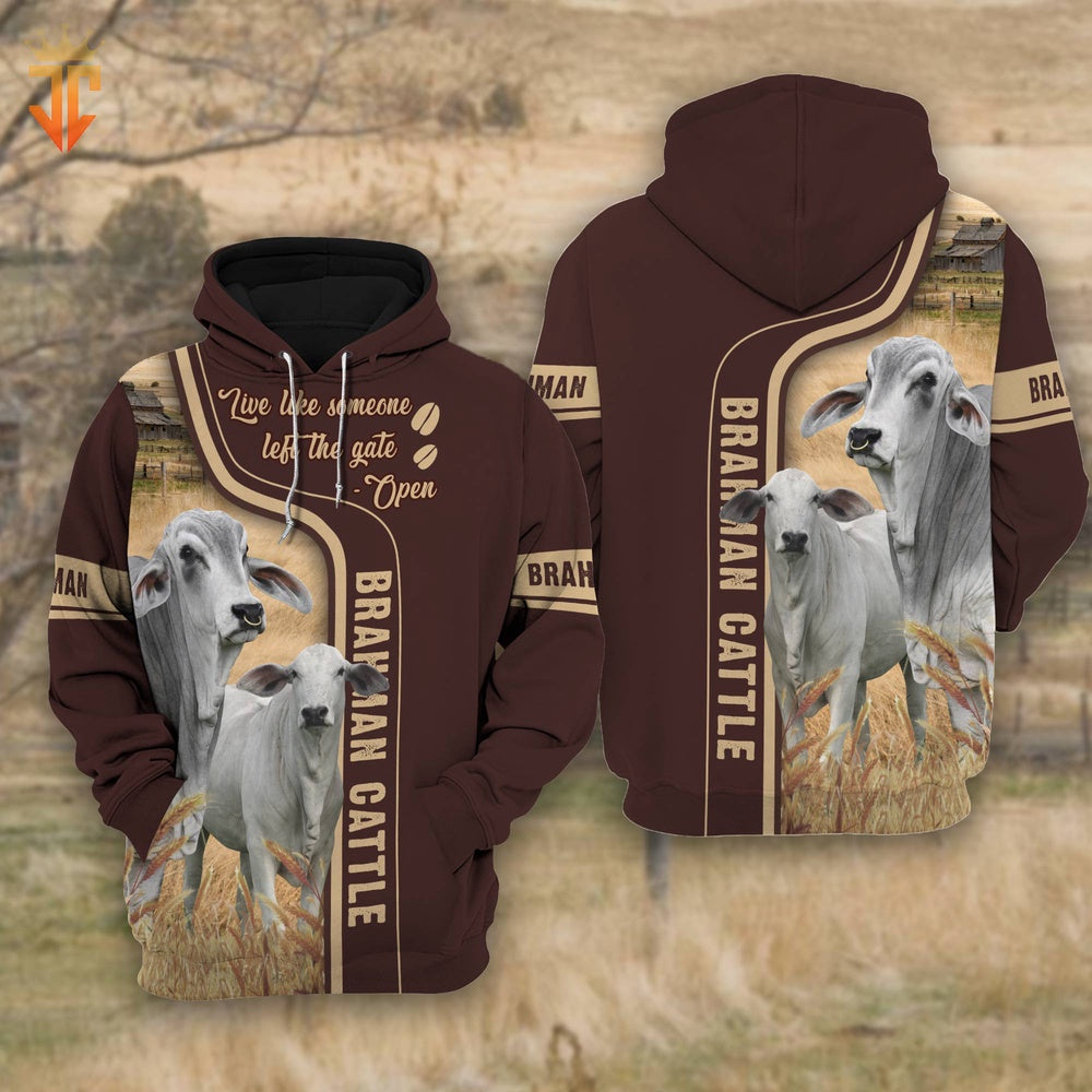 Brahman Cattle Live Like Someone left the gate open Shirts, Farmer Hoodie, Farm Themed Shirts, Farm Tee Shirts