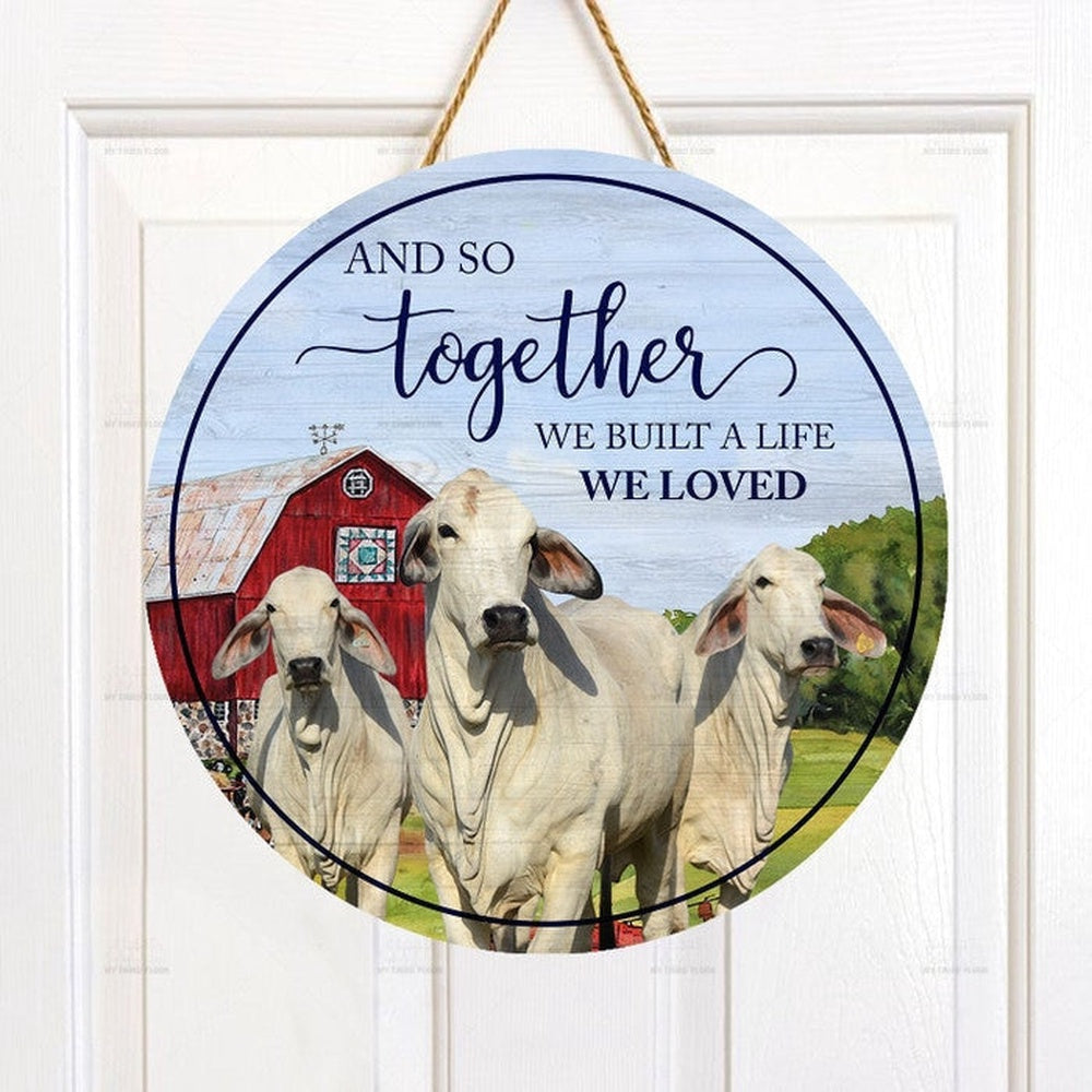 Brahman Cattle Lovers And So Together Round Happy Halloween Wooden Sign, Farm Wood Sign, Farmhouse Decor Wooden Signs