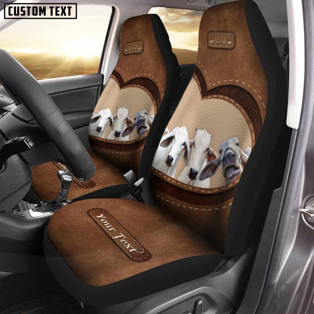 Brahman Cattle Pattern Customized Name Heart Car Seat Cover, Car Seat Cover, Farm Car Seat Cover, Pet Seat Covers
