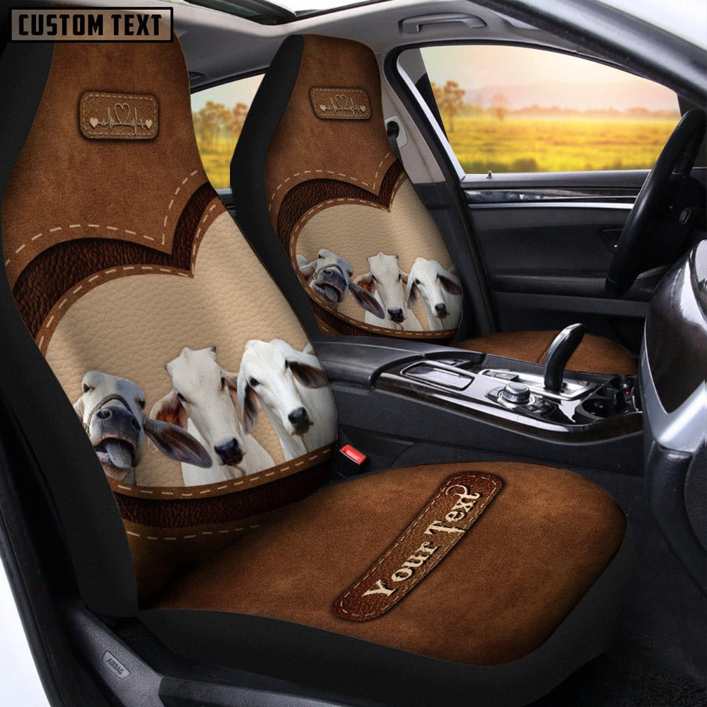 Brahman Cattle Pattern Customized Name Heart Car Seat Cover, Car Seat Cover, Farm Car Seat Cover, Pet Seat Covers