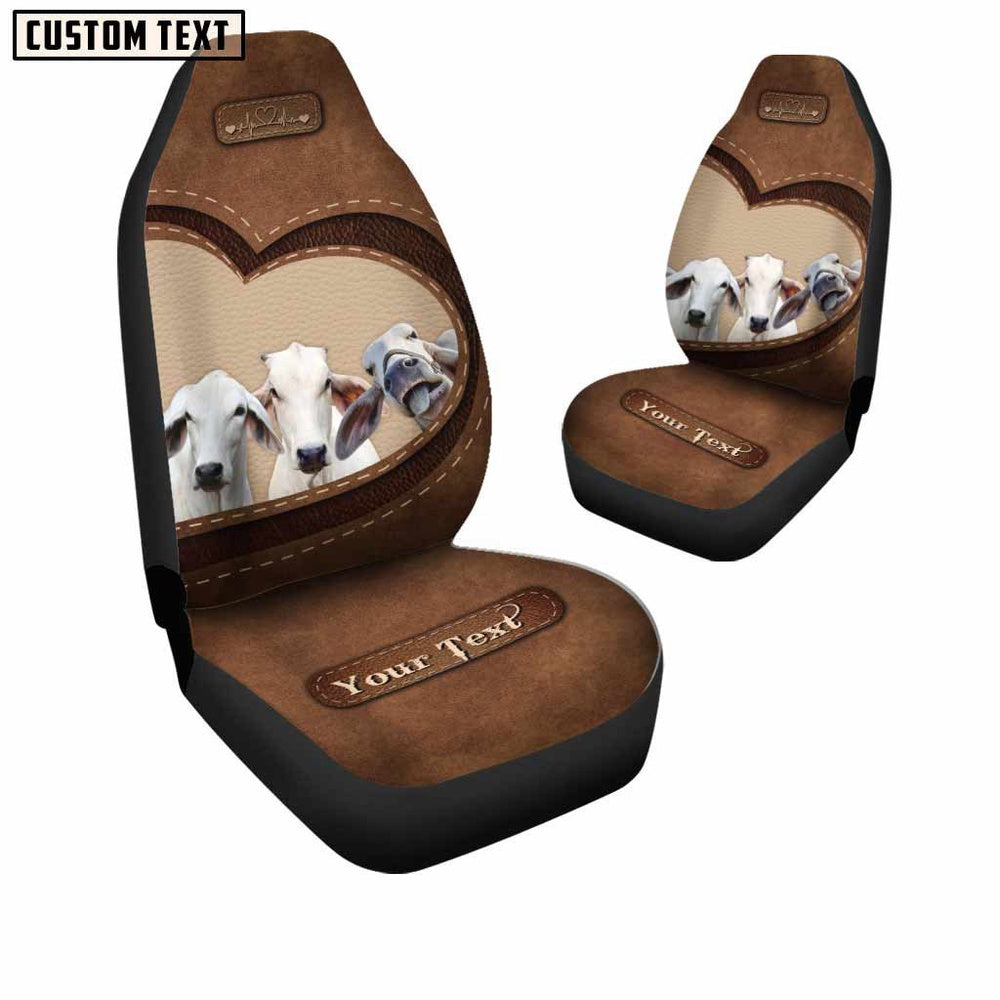 Brahman Cattle Pattern Customized Name Heart Car Seat Cover, Car Seat Cover, Farm Car Seat Cover, Pet Seat Covers