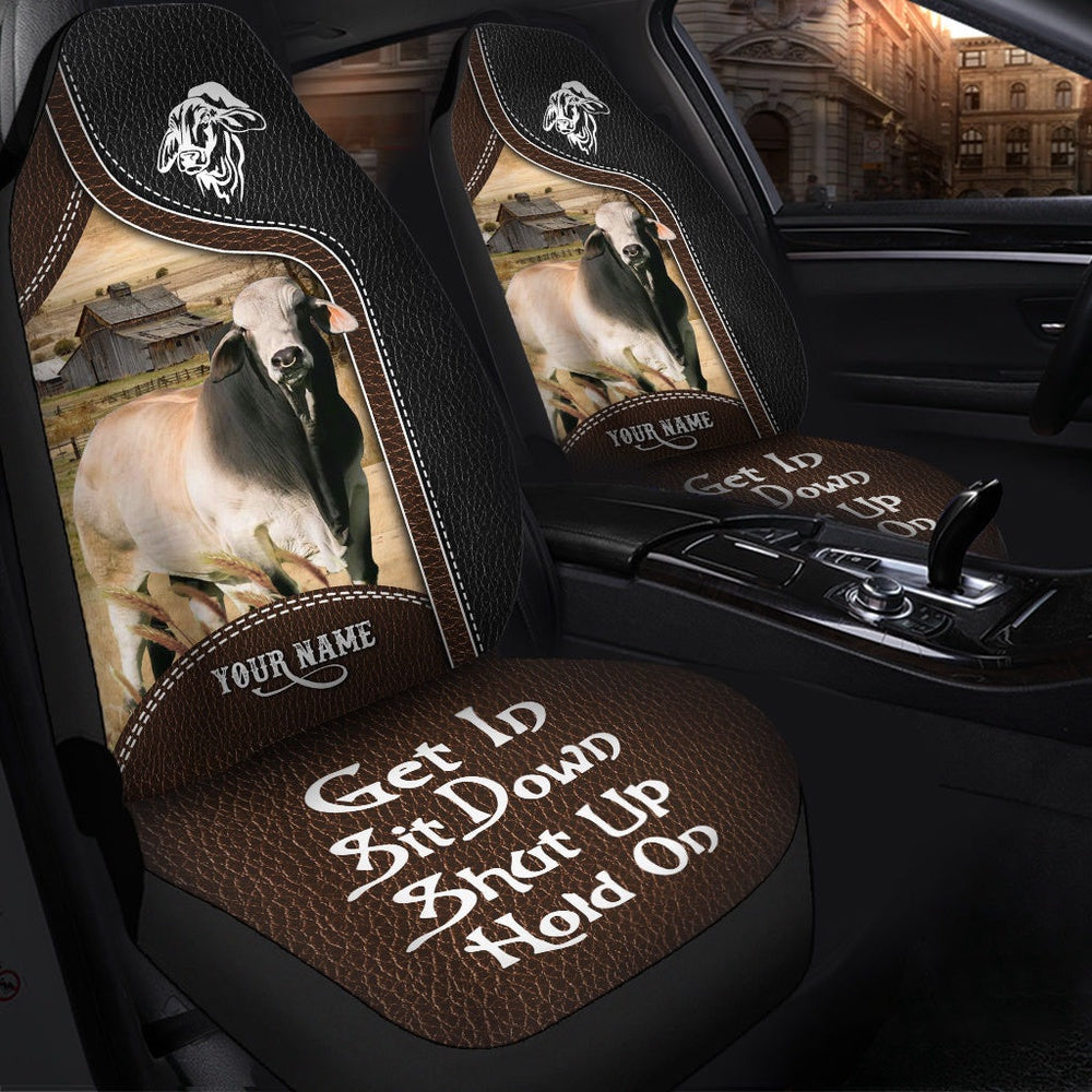Brahman Cattle Personalized Name Black And Brown Leather Pattern Car Seat Cover, Car Seat Cover, Farm Car Seat Cover, Pet Seat Covers