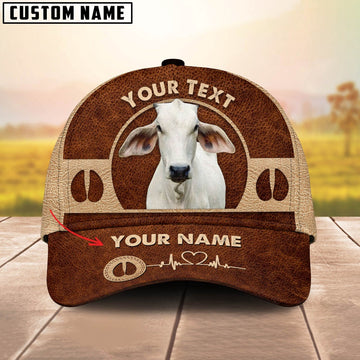 Brahman Cattle Personalized Name Brown Leather Pattern Cap, Farmer Cap, Vintage Farmer Hat, Mens Farmer Hats, Cap For Farmers
