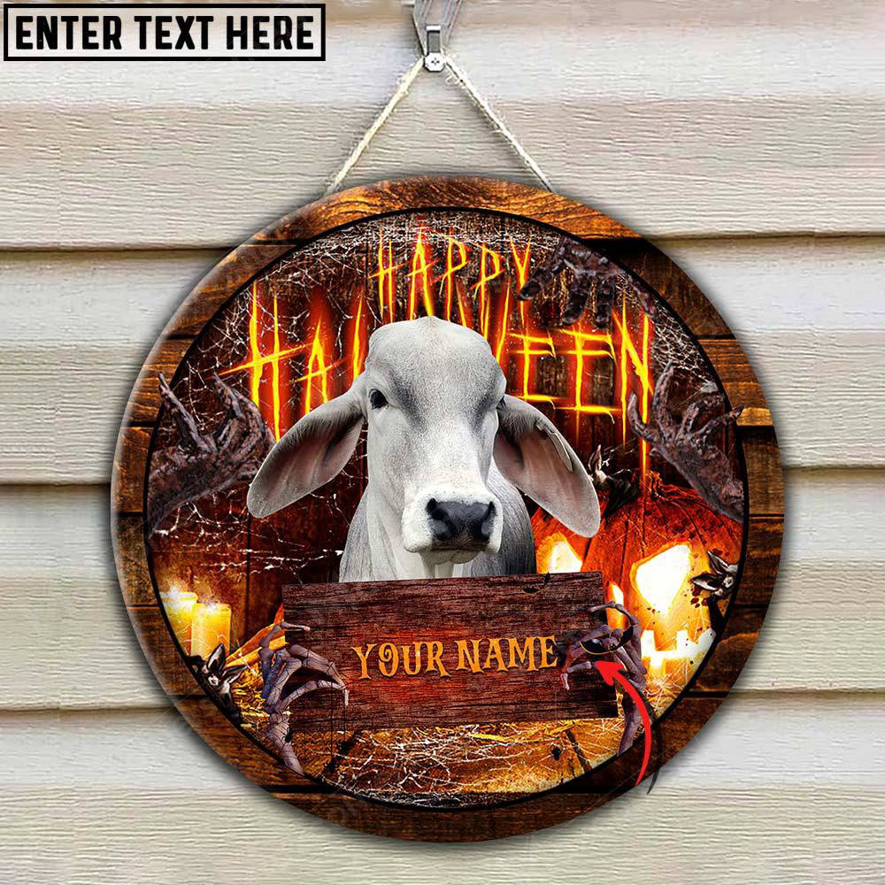 Brahman Cattle Scaary Halloween Custom Name Wooden Sign, Farm Wood Sign, Farm House Wood Signs