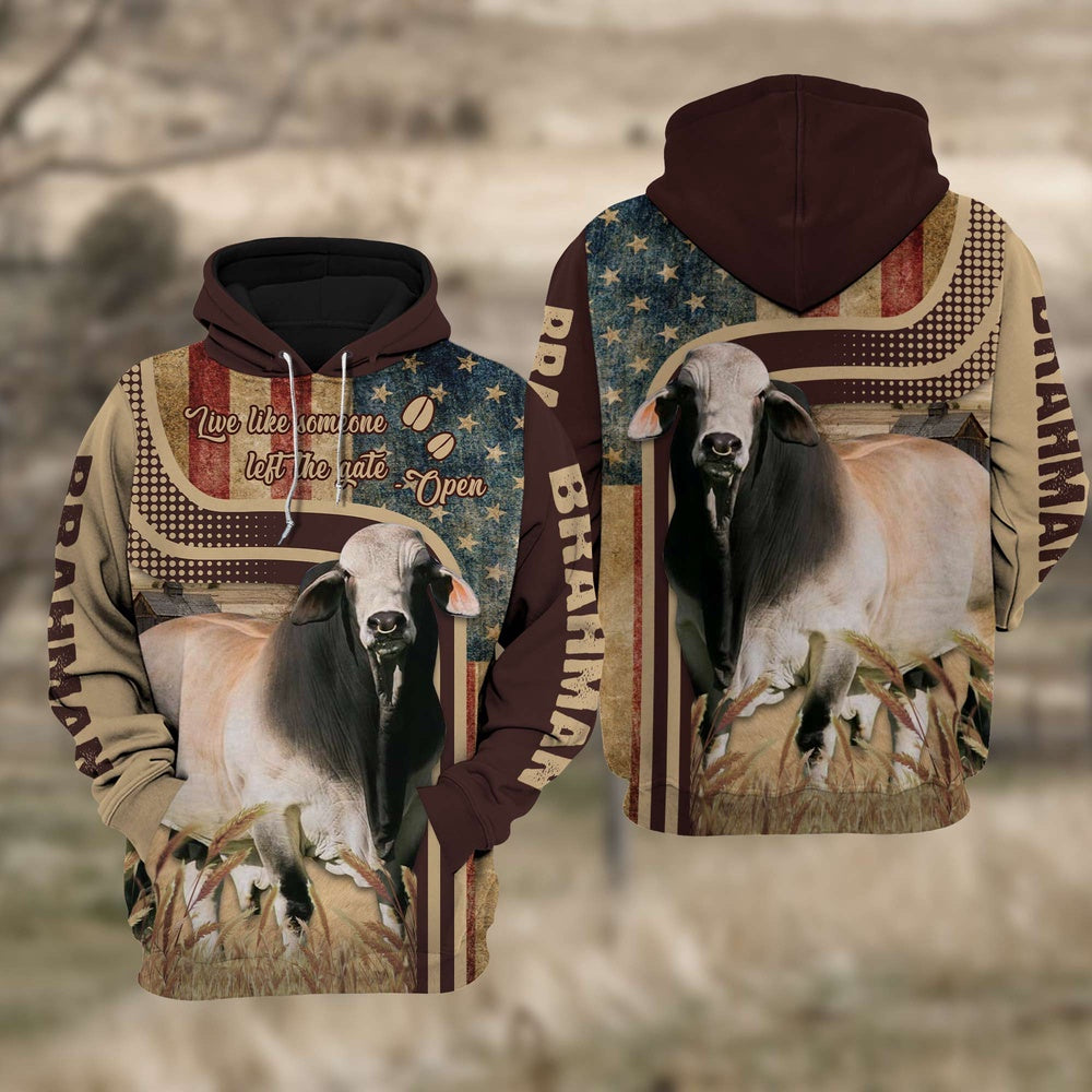 Brahman Cattle US Flag All Over Printed Cattle Hoodie TT4, Farmer Hoodie, Farm Themed Shirts, Farm Tee Shirts