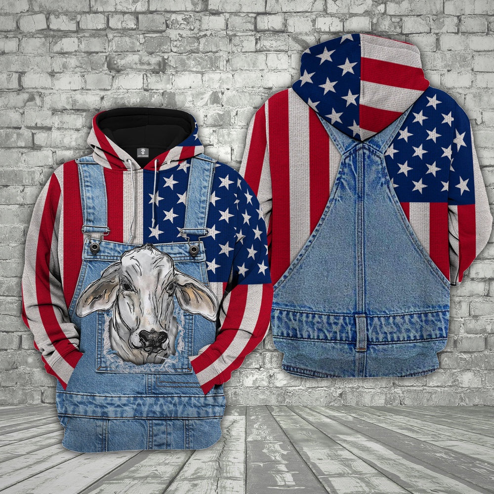 Brahman Cattle US Flag Farm Personalized 3D Hoodie, Farmer Hoodie, Custom Farm Shirts, Farmer T Shirt