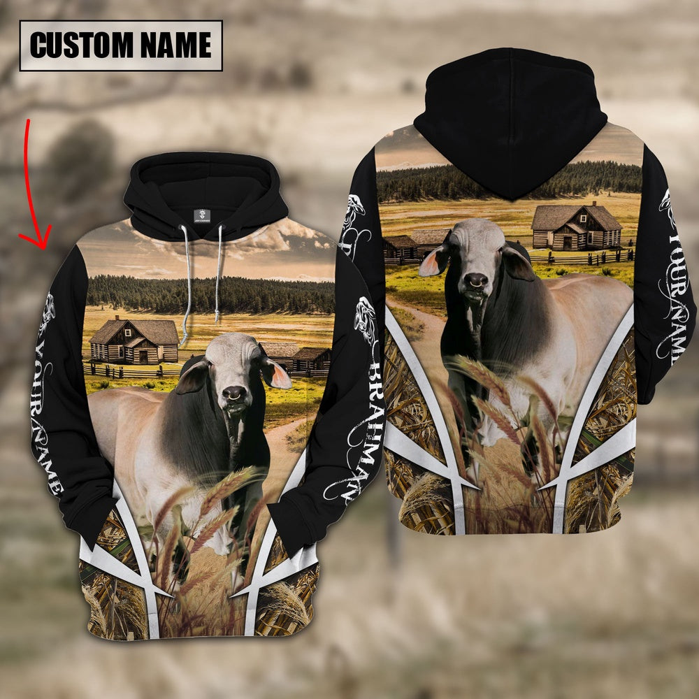 Brahman Custom Name Meadow Pattern Black Hoodie, Farmer Hoodie, Custom Farm Shirts, Farmer T Shirt