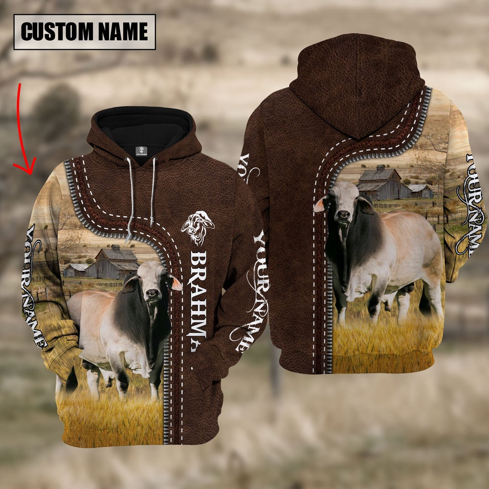 Brahman Farming Leather Pattern Personalized 3D Hoodie, Farmer Hoodie, Custom Farm Shirts, Farmer T Shirt