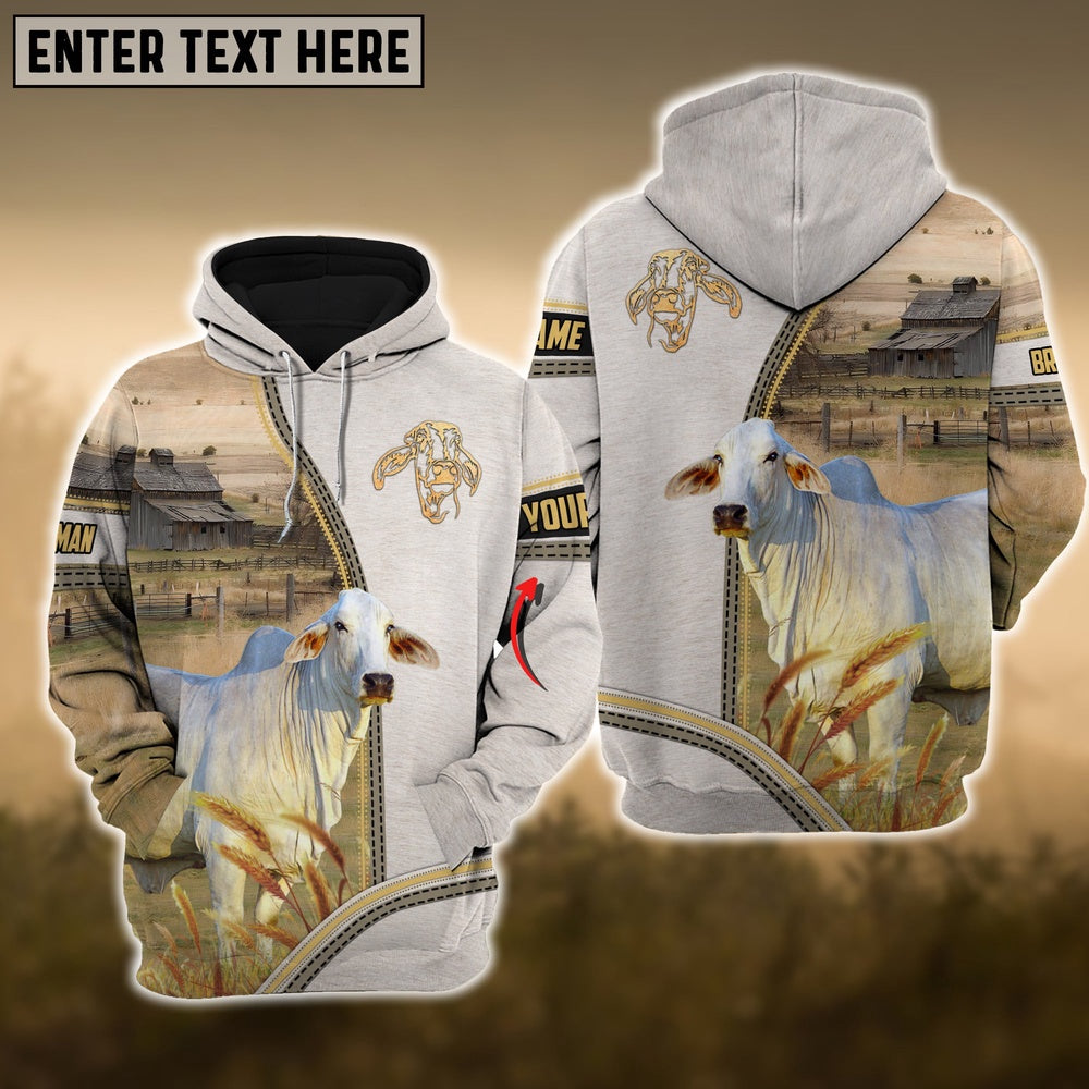 Brahman Fur And Zipper Pattern Personalized 3D Hoodie, Farmer Hoodie, Custom Farm Shirts, Farmer T Shirt