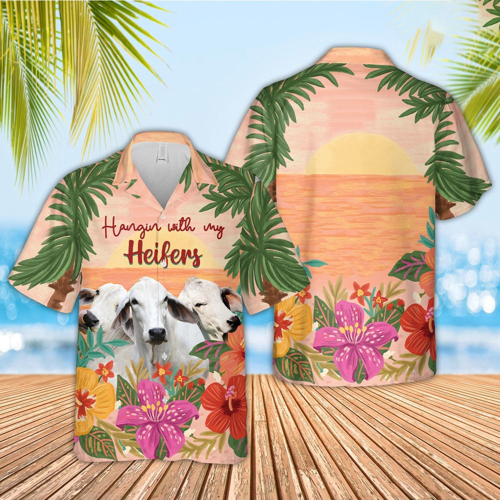 Brahman Hangin with my Heifers Hawaiian Shirt, Farm Hawaiian Shirt, Farmer Hawaii