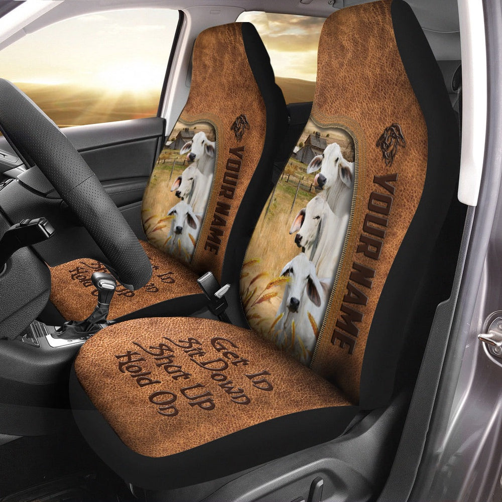 Brahman Happiness Personalized Name Leather Pattern Car Seat Cover, Car Seat Cover, Farm Car Seat Cover, Pet Seat Covers