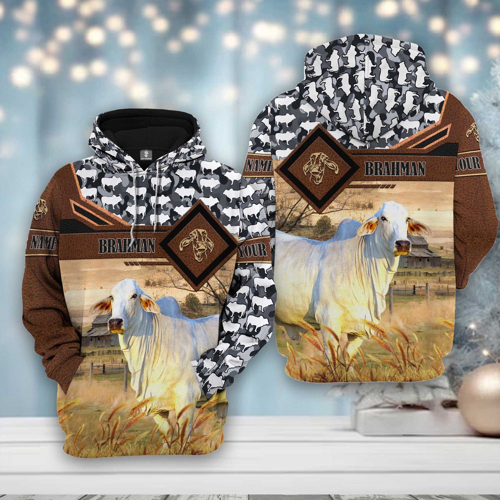 Brahman Leather Camo Pattern on Farm All Over Printed Hoodie, Farmer Hoodie, Farm Themed Shirts, Farm Tee Shirts