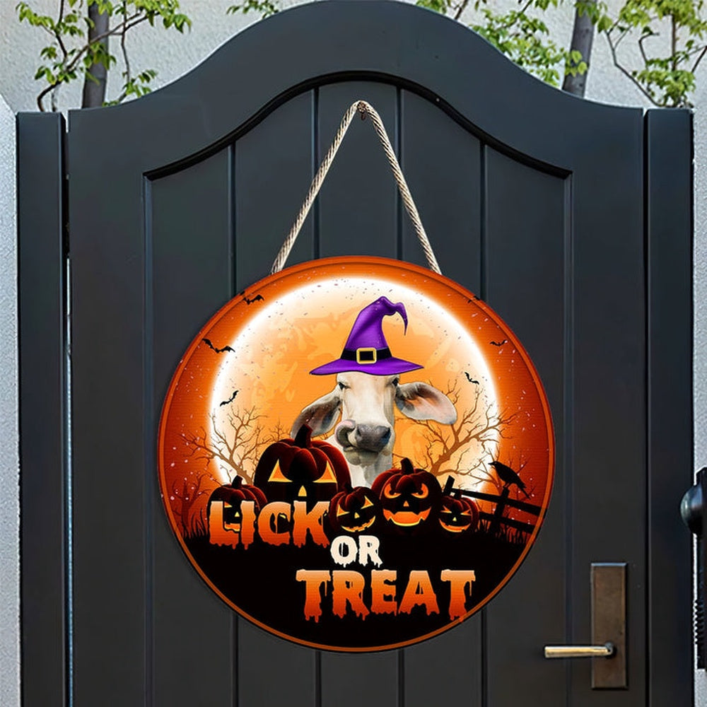 Brahman Lick Or Treat Happy Halloween Wooden Sign, Farm Wood Sign, Farmhouse Decor Wooden Signs