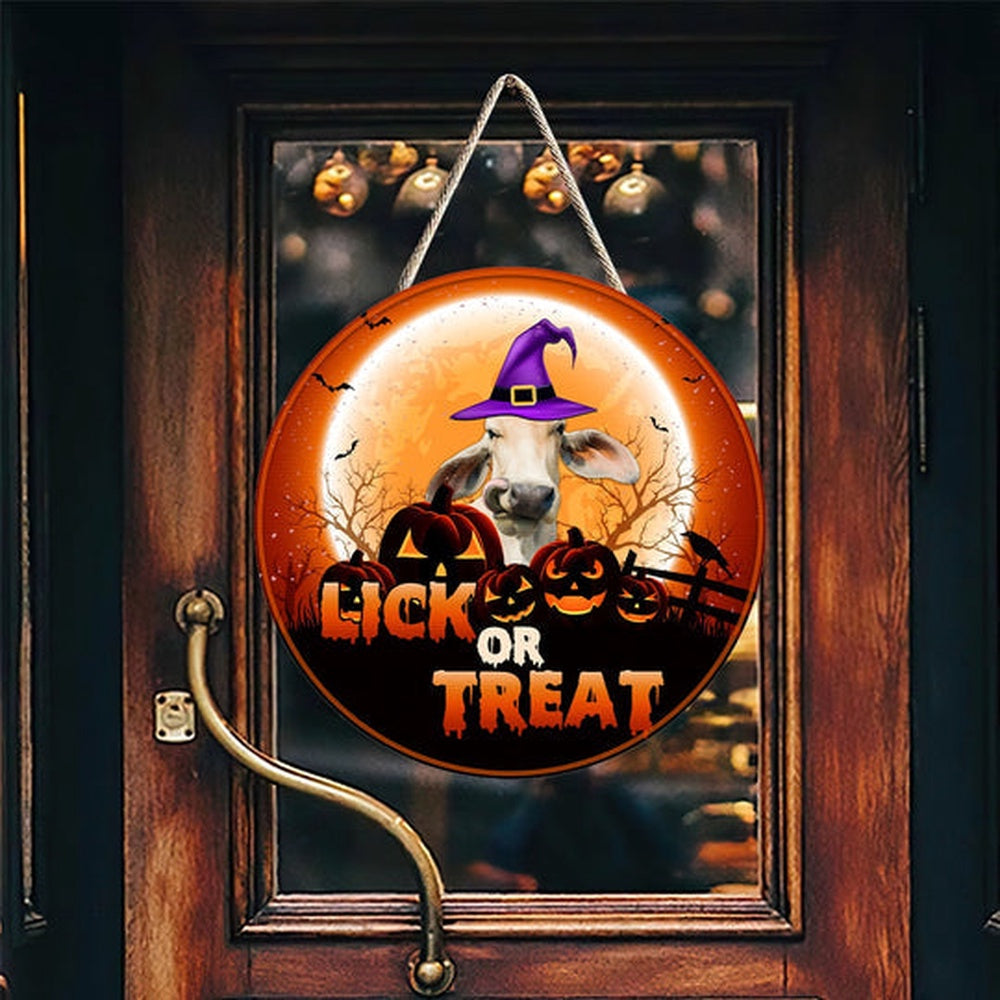 Brahman Lick Or Treat Happy Halloween Wooden Sign, Farm Wood Sign, Farmhouse Decor Wooden Signs
