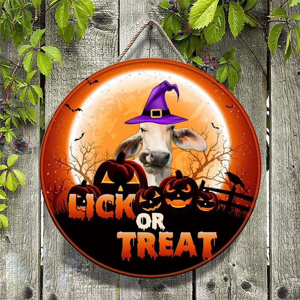 Brahman Lick Or Treat Happy Halloween Wooden Sign, Farm Wood Sign, Farmhouse Decor Wooden Signs