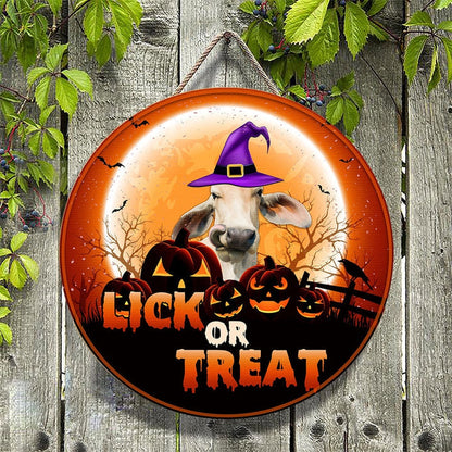 Brahman Lick Or Treat Happy Halloween Wooden Sign, Farm Wood Sign, Farmhouse Decor Wooden Signs