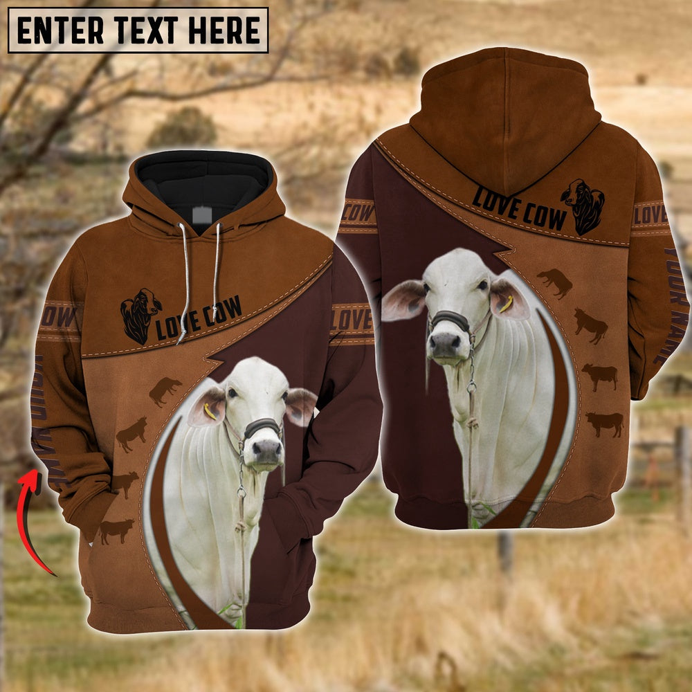 Brahman Love Cattle Leather Pattern Personalized All Over Printed Hoodie, Farmer Hoodie, Custom Farm Shirts, Farmer T Shirt