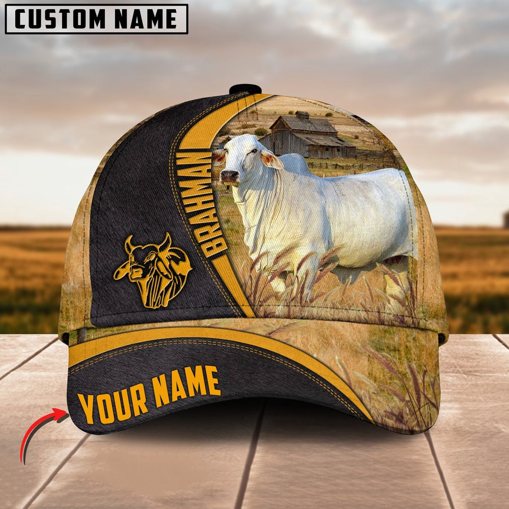 Brahman On Farm Black Yellow Leather Pattern Customized 3D Cap, Farmer Cap, Vintage Farmer Hat, Mens Farmer Hats, Cap For Farmers