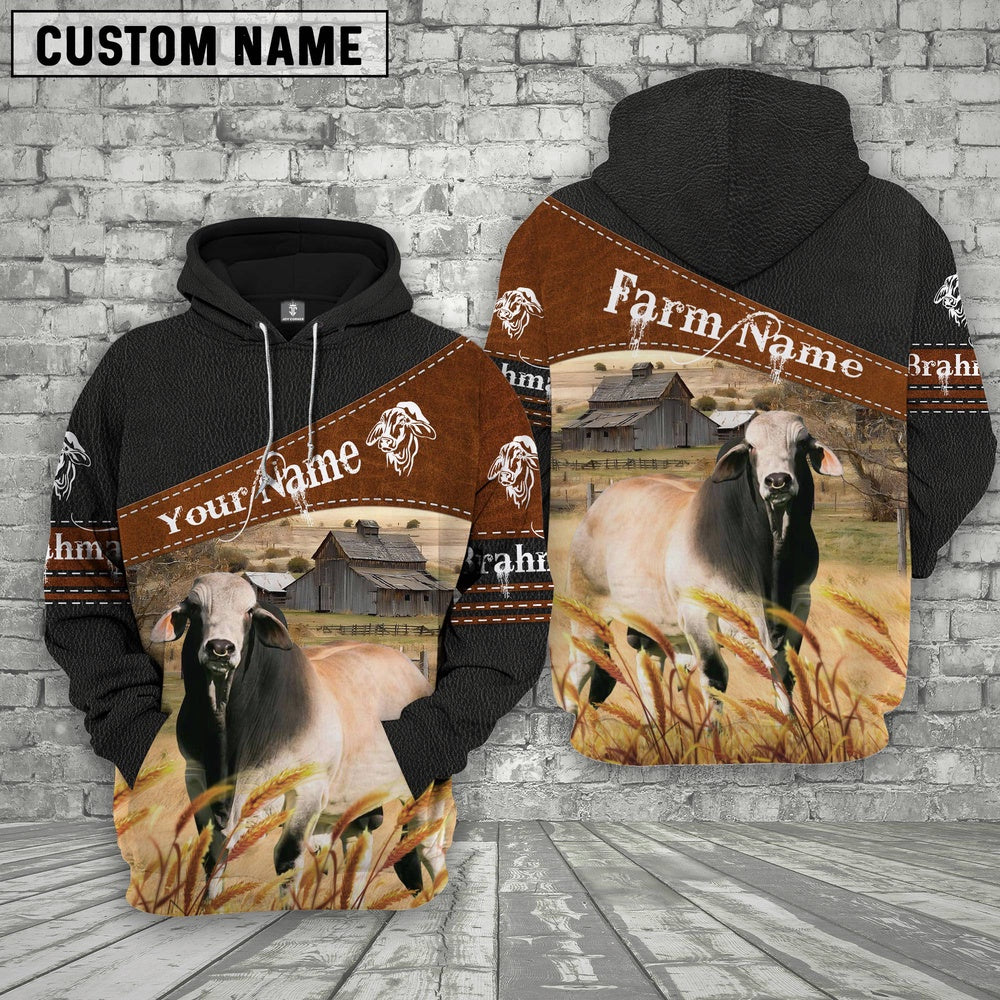 Brahman On Farm Custom Name Printed 3D Black Hoodie, Farmer Hoodie, Custom Farm Shirts, Farmer T Shirt