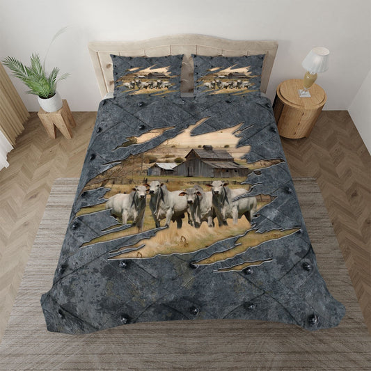 Brahman On The Farm Customized Name Bedding Set, Farm Bedding Set, Farmhouse Bedding Set