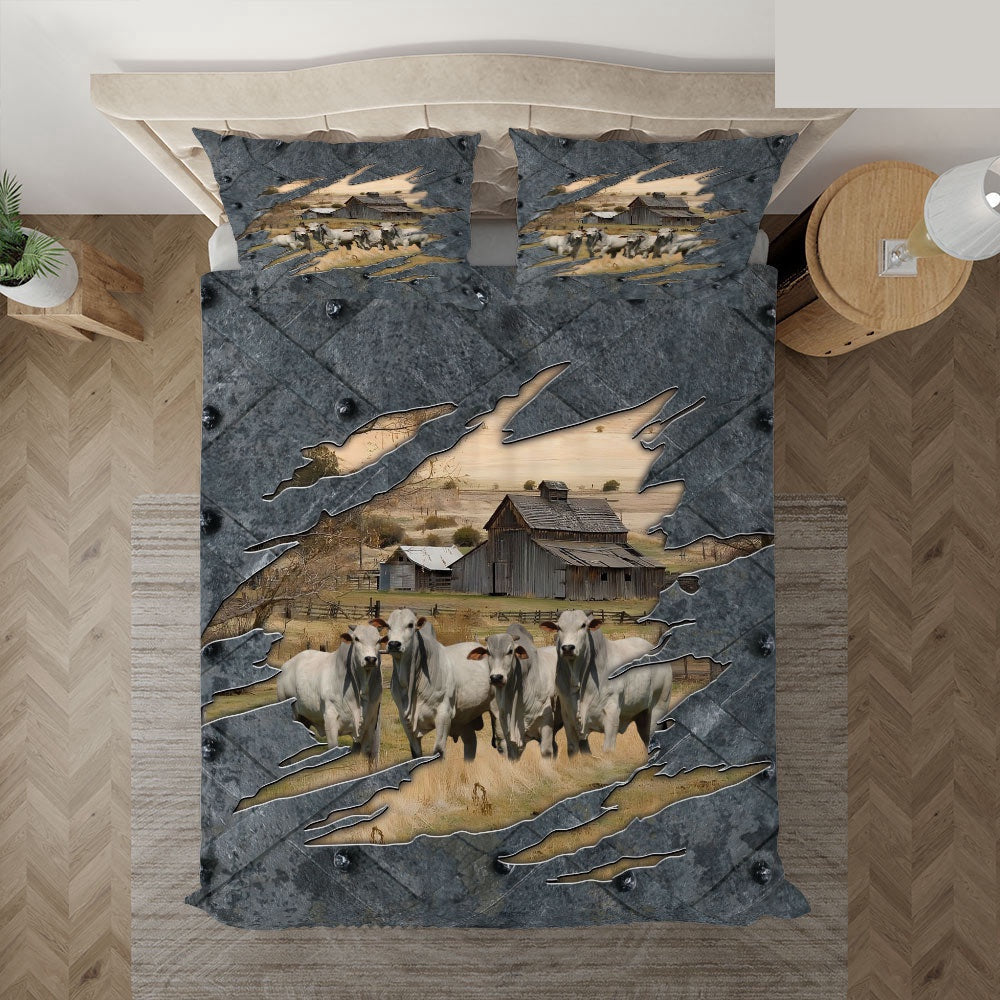 Brahman On The Farm Customized Name Bedding Set, Farm Bedding Set, Farmhouse Bedding Set
