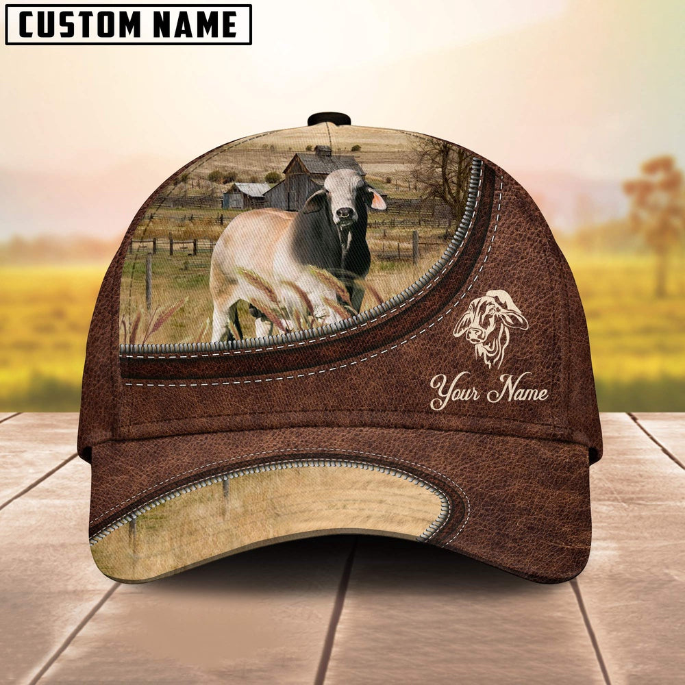 Brahman On The Farm Customized Name Leather Pattern Cap, Farmer Cap, Vintage Farmer Hat, Mens Farmer Hats, Cap For Farmers