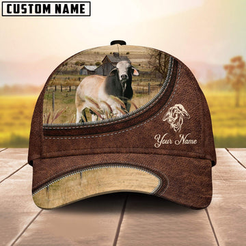 Brahman On The Farm Customized Name Leather Pattern Cap, Farmer Cap, Vintage Farmer Hat, Mens Farmer Hats, Cap For Farmers