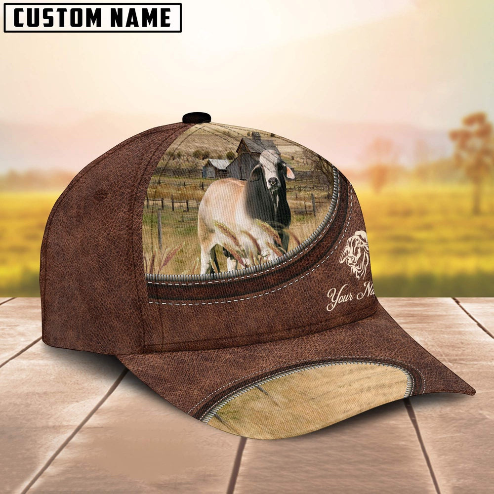 Brahman On The Farm Customized Name Leather Pattern Cap, Farmer Cap, Vintage Farmer Hat, Mens Farmer Hats, Cap For Farmers