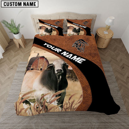 Brahman On The Farm Customized Name Red Barn Bedding Set, Farm Bedding Set, Farmhouse Bedding Set