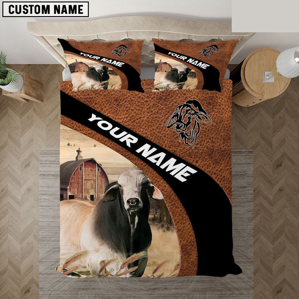 Brahman On The Farm Customized Name Red Barn Bedding Set, Farm Bedding Set, Farmhouse Bedding Set